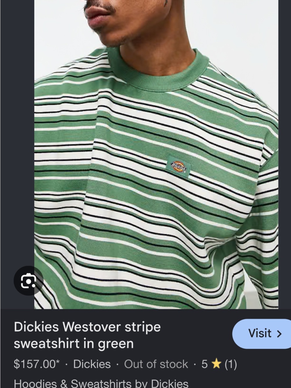 Dickies WESTOVER Green, White & Black Striped Long Sleeve Sweatshirt